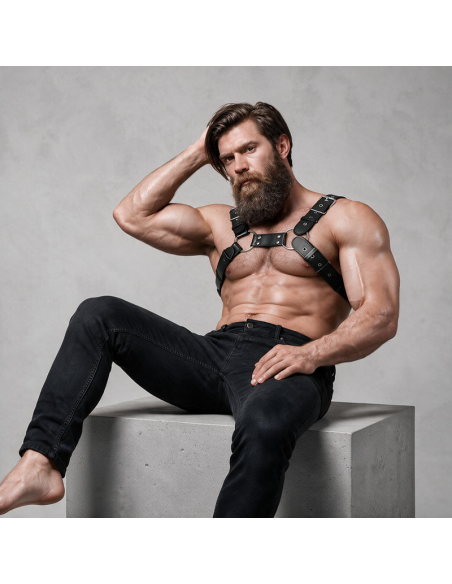 FETISH SUBMISSIVE ATTITUDE MENS ADJUSTABLE ECO LEATHER CHEST BULLDOG HARNESS