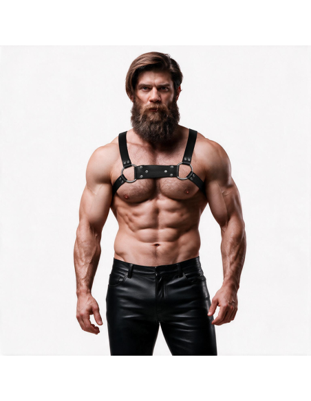 FETISH SUBMISSIVE ATTITUDE MENS ECO LEATHER BULLDOG CHEST HARNESS SIZE M L