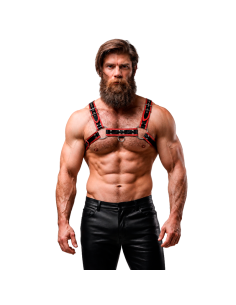 FETISH SUBMISSIVE ATTITUDE MENS ECO LEATHER CHEST HARNESS BLACK RED