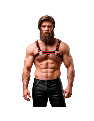 FETISH SUBMISSIVE ATTITUDE MENS ECO LEATHER CHEST HARNESS BLACK RED