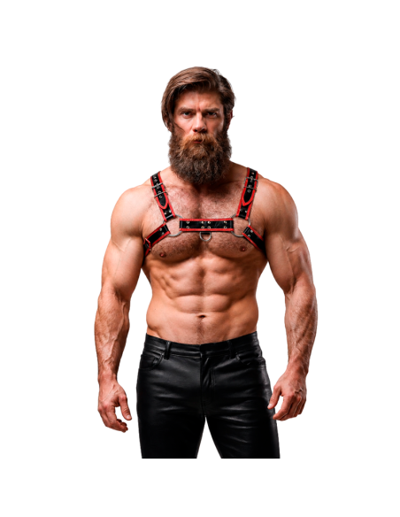 FETISH SUBMISSIVE ATTITUDE MENS ECO LEATHER CHEST HARNESS BLACK RED