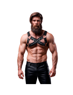 FETISH SUBMISSIVE ATTITUDE ADJUSTABLE NEOPRENE CROSS OVER CHEST BULLDOG HARNESS WITH ZIPPERS FOR MEN