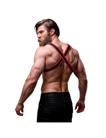FETISH SUBMISSIVE ATTITUDE MENS ECO LEATHER CHEST BULLDOG HARNESS BLACK RED
