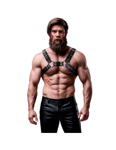 FETISH SUBMISSIVE ATTITUDE MENS ADJUSTABLE ECO LEATHER CHEST BULLDOG HARNESS