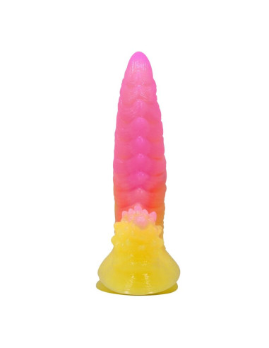 POWER MONSTERS RIPPLIED MONSTER FANTASY DILDO WITH SUCTION CUP 225 CM O 55 CM PINK YELLOW