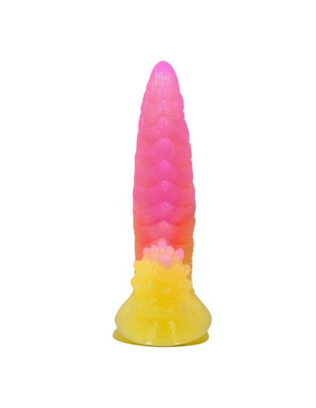 POWER MONSTERS RIPPLIED MONSTER FANTASY DILDO WITH SUCTION CUP 225 CM O 55 CM PINK YELLOW