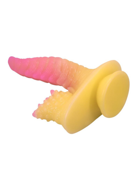 POWER MONSTERS RIPPLIED MONSTER FANTASY DILDO WITH SUCTION CUP 225 CM O 55 CM PINK YELLOW