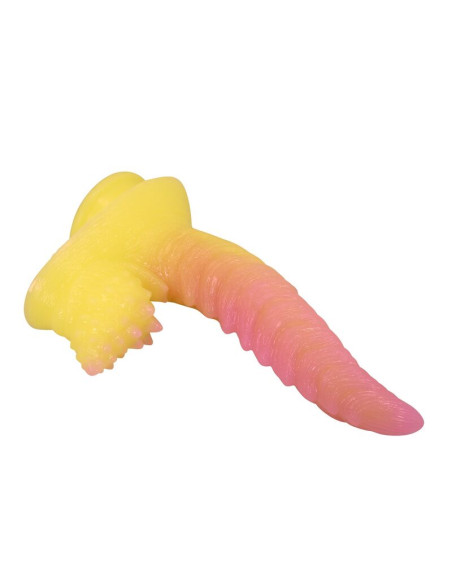 POWER MONSTERS RIPPLIED MONSTER FANTASY DILDO WITH SUCTION CUP 225 CM O 55 CM PINK YELLOW