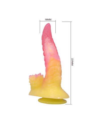 POWER MONSTERS RIPPLIED MONSTER FANTASY DILDO WITH SUCTION CUP 225 CM O 55 CM PINK YELLOW