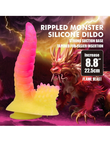 POWER MONSTERS RIPPLIED MONSTER FANTASY DILDO WITH SUCTION CUP 225 CM O 55 CM PINK YELLOW