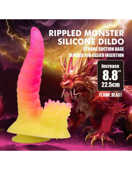 POWER MONSTERS RIPPLIED MONSTER FANTASY DILDO WITH SUCTION CUP 225 CM O 55 CM PINK YELLOW