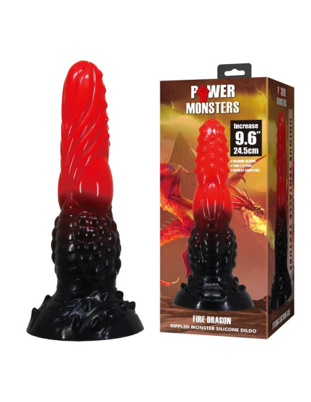POWER MONSTERS FIRE DRAGON FANTASY DILDO WITH SUCTION CUP 245 CM O 58 CM RED BLACK