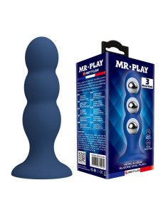 MR PLAY ANAL PLUG WITH METAL BALLS AND SUCTION CUP BLUE