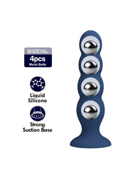 MR PLAY ANAL PLUG WITH 4 METAL BALLS AND SUCTION CUP BLUE