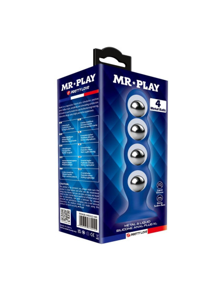 MR PLAY ANAL PLUG WITH 4 METAL BALLS AND SUCTION CUP BLUE