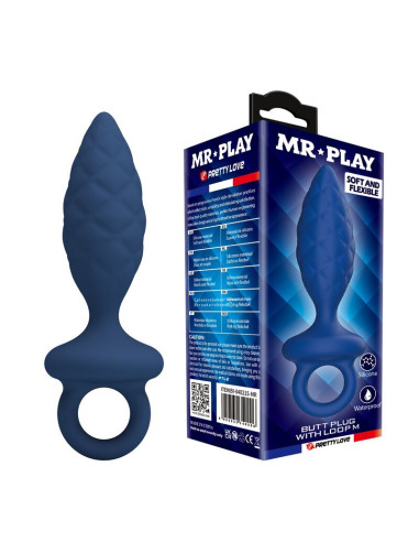 MR PLAY TEXTURED ANAL PLUG WITH RING BLUE M