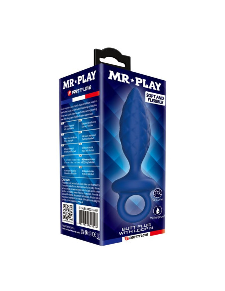 MR PLAY TEXTURED ANAL PLUG WITH RING BLUE M