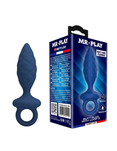 MR PLAY TEXTURED ANAL PLUG WITH RING BLUE S