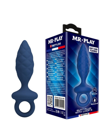 MR PLAY TEXTURED ANAL PLUG WITH RING BLUE S