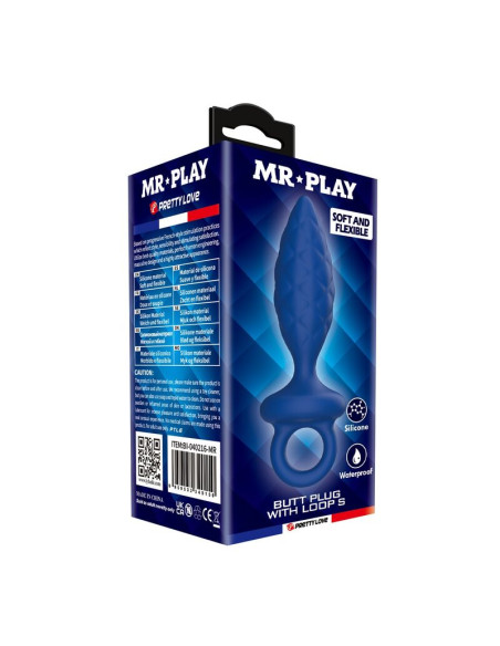 MR PLAY TEXTURED ANAL PLUG WITH RING BLUE S