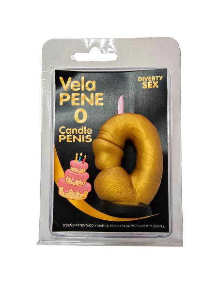 DIABLO PICANTE PENIS CANDLE IN THE SHAPE OF THE NUMBER 0 GOLD COLOR