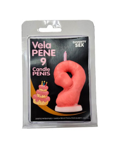 DIABLO PICANTE PENIS CANDLE IN THE SHAPE OF THE NUMBER 9 PINK COLOR