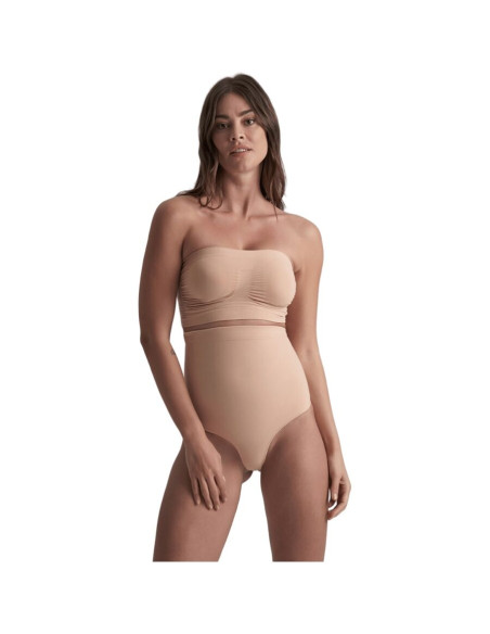 BYE BRA SOFT TOUCH SEAMLESS HIGH WAIST THONG BEIGE SIZE S