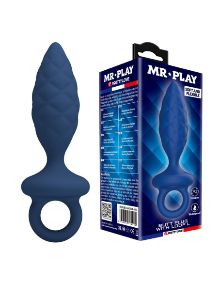 MR PLAY TEXTURED ANAL PLUG WITH RING BLUE L
