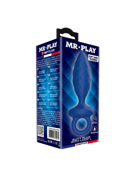MR PLAY TEXTURED ANAL PLUG WITH RING BLUE L