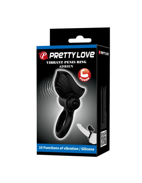 PRETTY LOVE ADRIEN VIBRATING PENIS RING 10 FUNCTIONS BLACK
