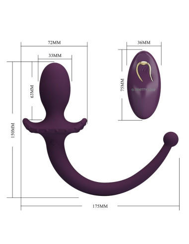 PRETTY LOVE LIOEA VIBRATING ANAL PLUG WITH TAIL 12 FUNCTIONS PURPLE REMOTE CONTROL