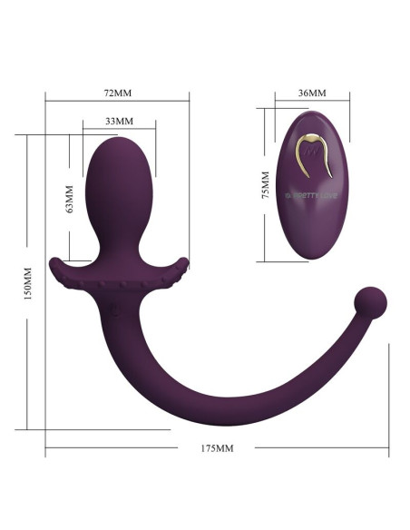 PRETTY LOVE LIOEA VIBRATING ANAL PLUG WITH TAIL 12 FUNCTIONS PURPLE REMOTE CONTROL