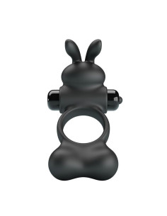 PRETTY LOVE VIBRATING PENIS RING WITH BUNNY STIMULATOR 10 FUNCTIONS BLACK