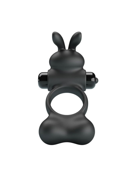 PRETTY LOVE VIBRATING PENIS RING WITH BUNNY STIMULATOR 10 FUNCTIONS BLACK