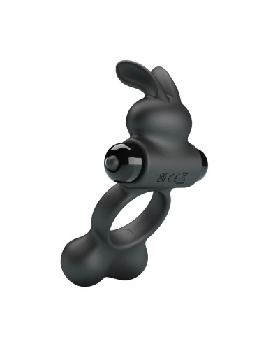 PRETTY LOVE VIBRATING PENIS RING WITH BUNNY STIMULATOR 10 FUNCTIONS BLACK