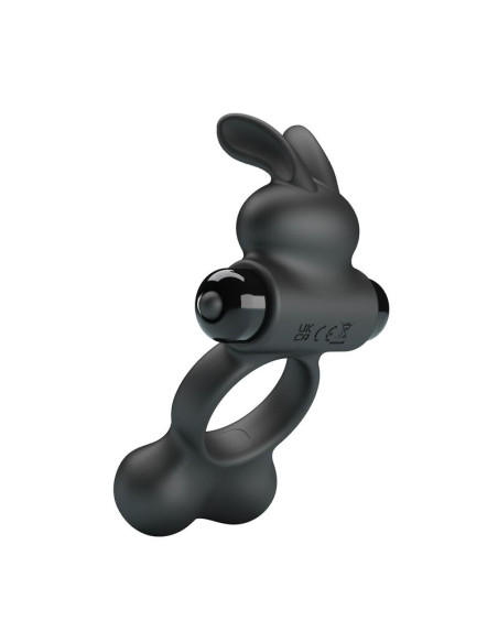 PRETTY LOVE VIBRATING PENIS RING WITH BUNNY STIMULATOR 10 FUNCTIONS BLACK