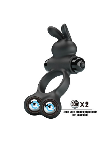 PRETTY LOVE VIBRATING PENIS RING WITH BUNNY STIMULATOR 10 FUNCTIONS BLACK