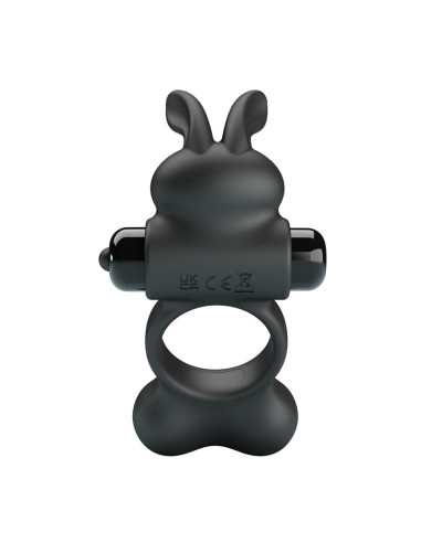 PRETTY LOVE VIBRATING PENIS RING WITH BUNNY STIMULATOR 10 FUNCTIONS BLACK