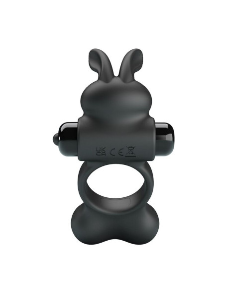 PRETTY LOVE VIBRATING PENIS RING WITH BUNNY STIMULATOR 10 FUNCTIONS BLACK