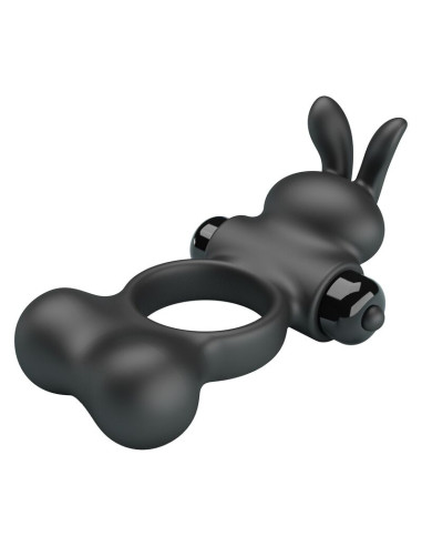 PRETTY LOVE VIBRATING PENIS RING WITH BUNNY STIMULATOR 10 FUNCTIONS BLACK