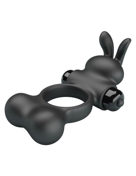 PRETTY LOVE VIBRATING PENIS RING WITH BUNNY STIMULATOR 10 FUNCTIONS BLACK