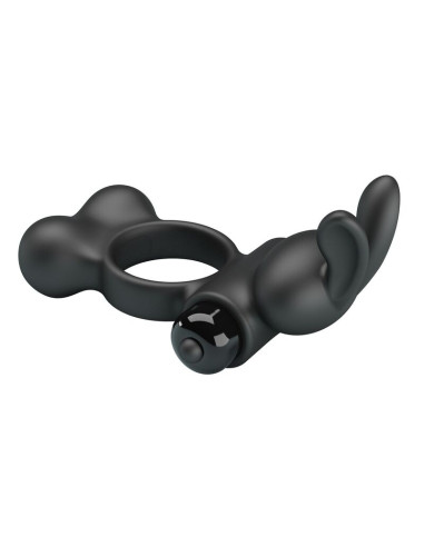 PRETTY LOVE VIBRATING PENIS RING WITH BUNNY STIMULATOR 10 FUNCTIONS BLACK