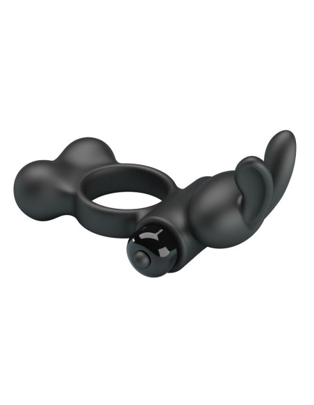 PRETTY LOVE VIBRATING PENIS RING WITH BUNNY STIMULATOR 10 FUNCTIONS BLACK