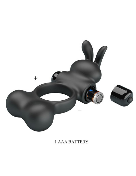PRETTY LOVE VIBRATING PENIS RING WITH BUNNY STIMULATOR 10 FUNCTIONS BLACK