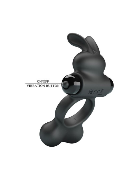 PRETTY LOVE VIBRATING PENIS RING WITH BUNNY STIMULATOR 10 FUNCTIONS BLACK