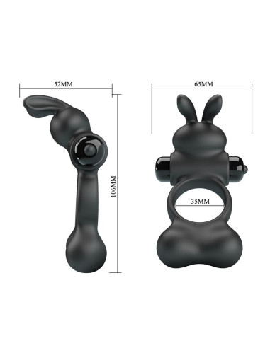 PRETTY LOVE VIBRATING PENIS RING WITH BUNNY STIMULATOR 10 FUNCTIONS BLACK