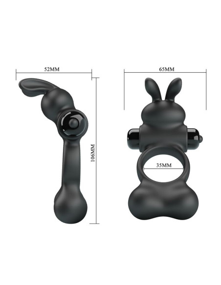 PRETTY LOVE VIBRATING PENIS RING WITH BUNNY STIMULATOR 10 FUNCTIONS BLACK