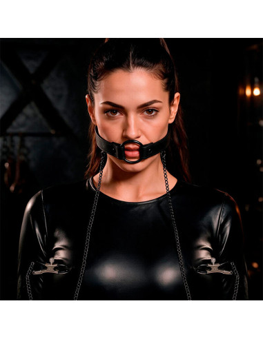 FETISH SUBMISSIVE GAG RING WITH NIPPLE CLAMPS