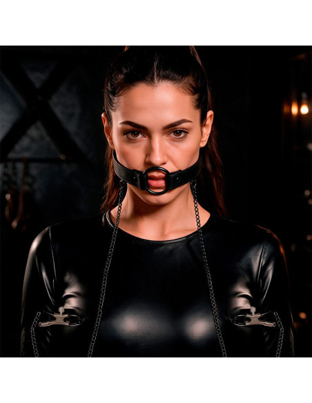 FETISH SUBMISSIVE GAG RING WITH NIPPLE CLAMPS