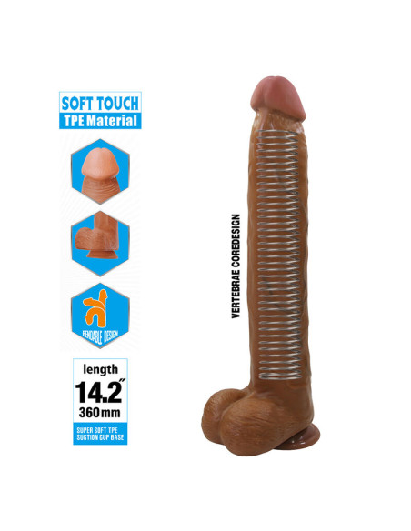 PRETTY LOVE DANY REALISTIC FLEXIBLE DILDO WITH SUCTION CUP 36 CM O 56 CM BROWN